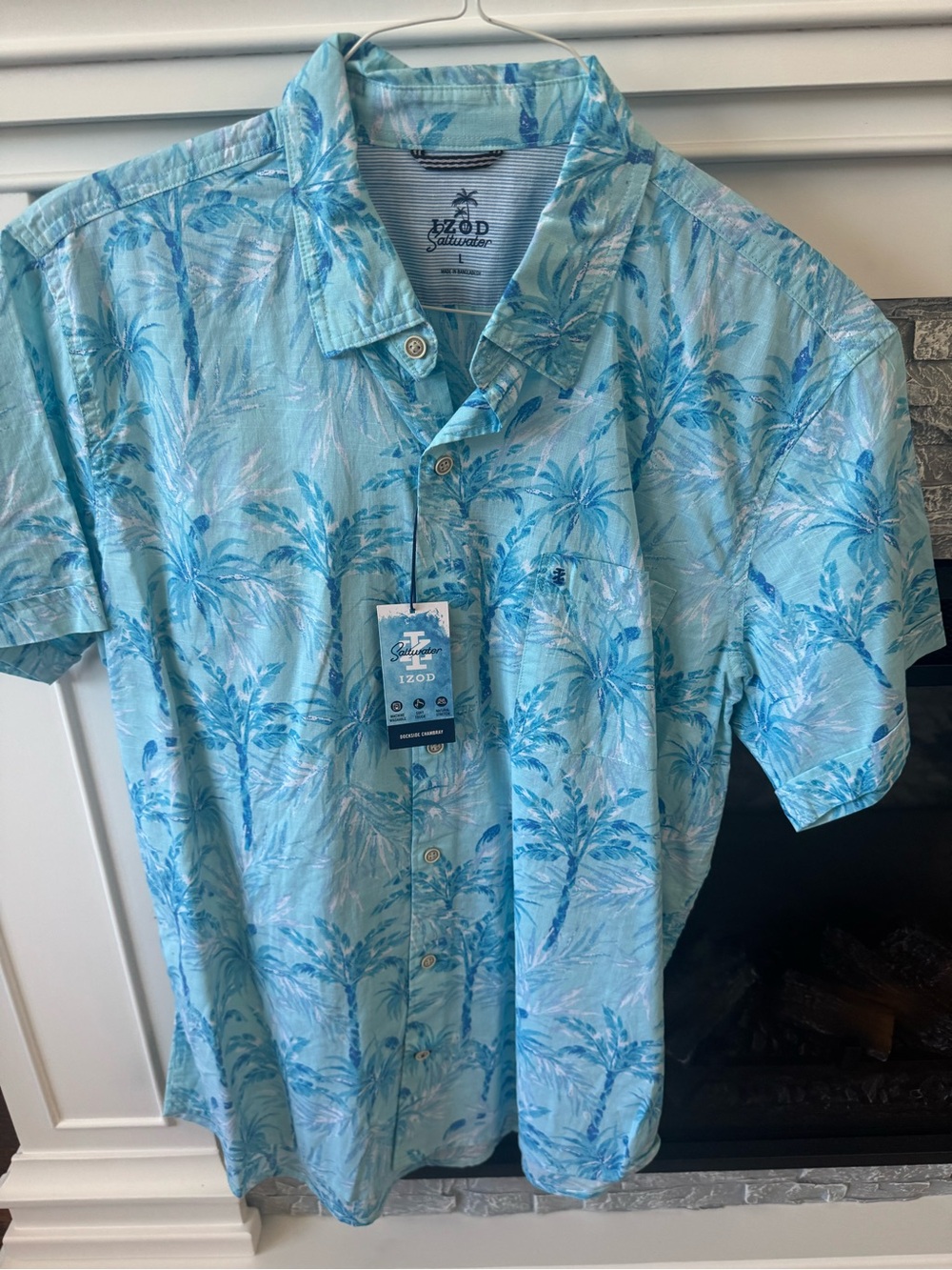 NWT IZOD Men's Dockside Chambray Printed Short Sleeve Woven Shirt
